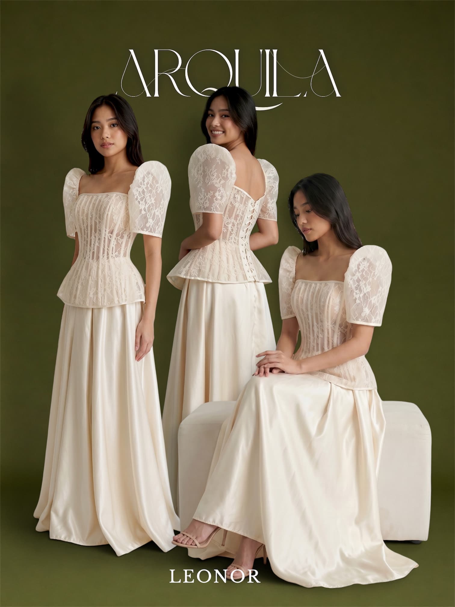 Leonor - Sheer lace corset, satin ball skirt