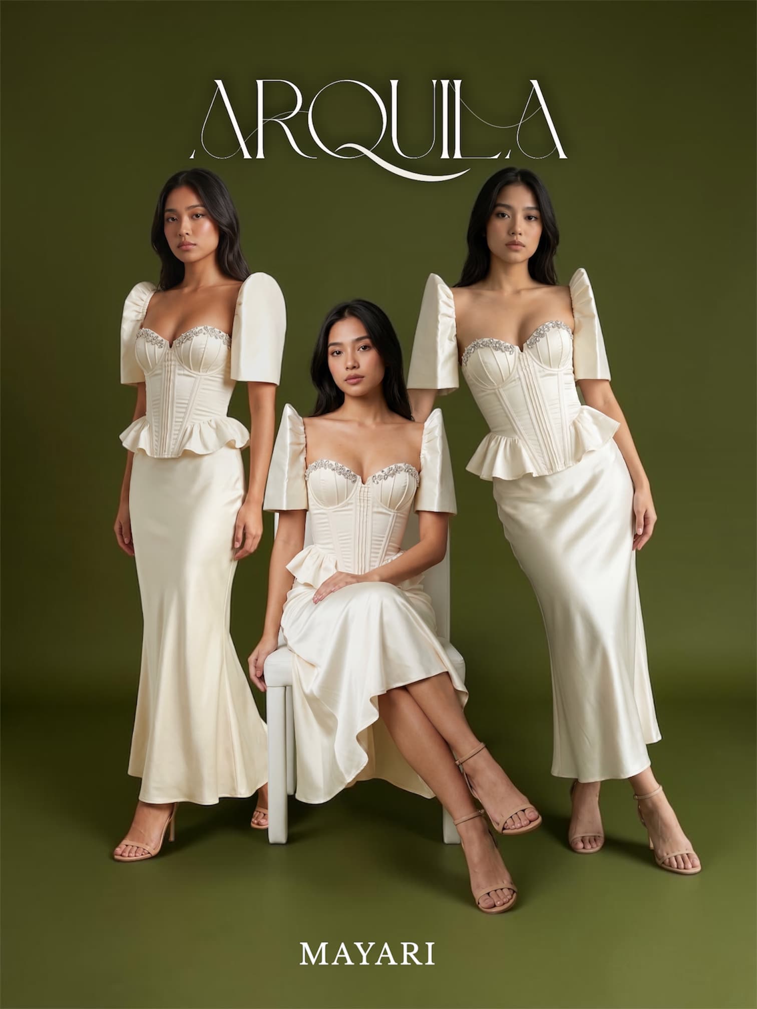 Mayari - Beaded corset, satin sweep